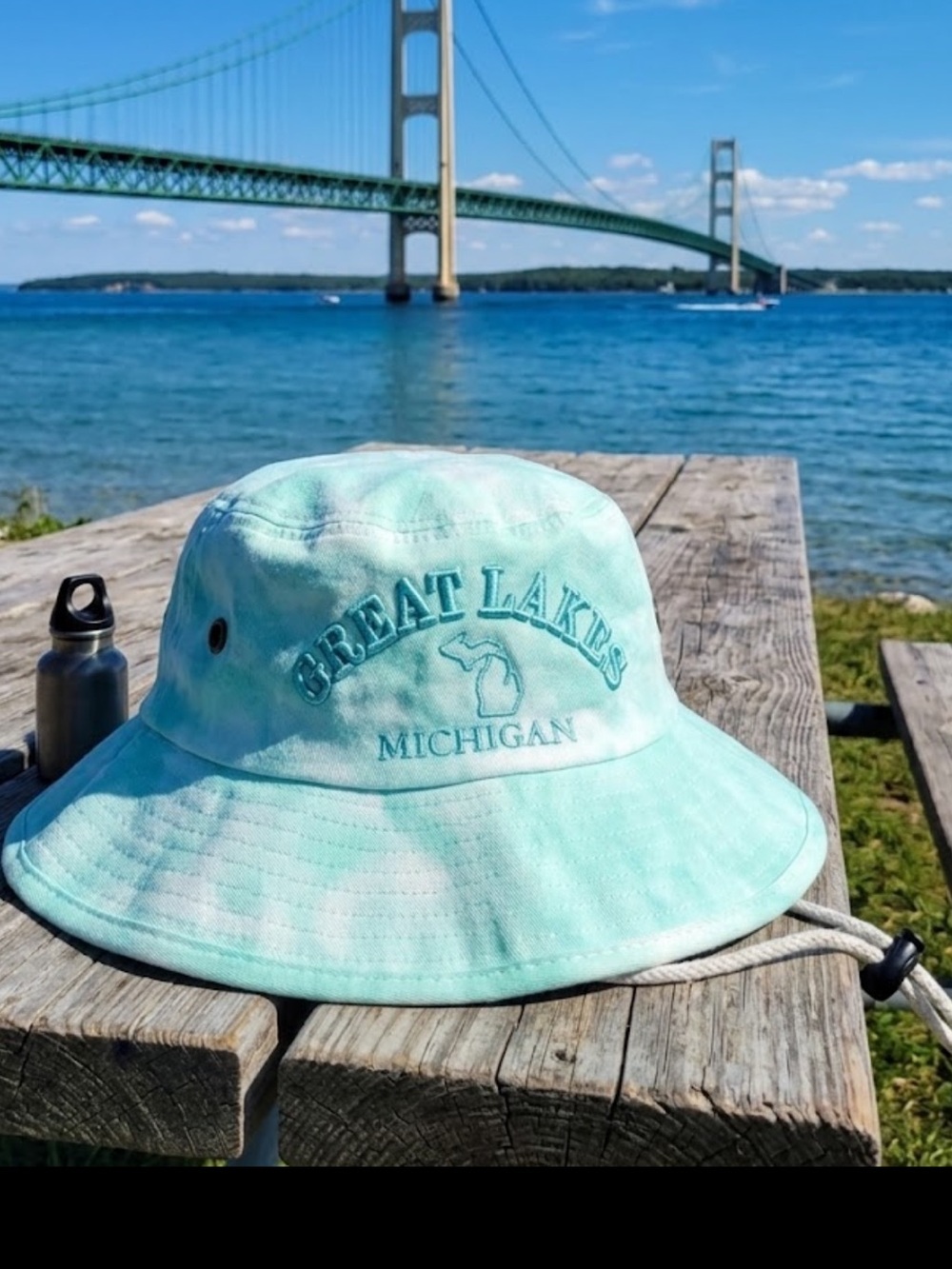 Great Lakes Michigan Embroidered Mint Tie-Dye Unisex Bucket Hat